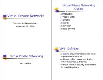 Virtual Private Networks  Types of VPNs  Tunneling  Security  Cmput 410  Presentations