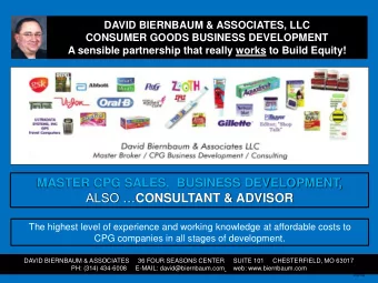 MASTER CPG SALES,  BUSINESS DEVELOPMENT, ALSO  CONSULTANT &amp; ADVISOR  The highest level of