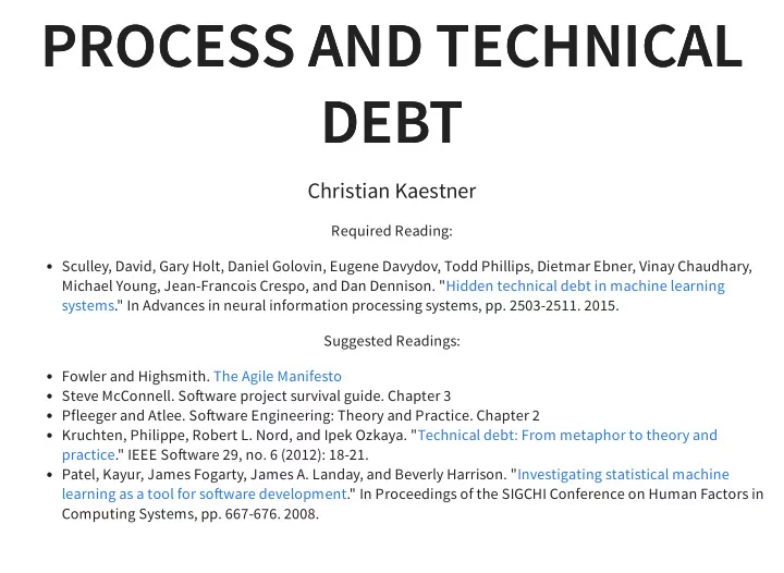 process and technical process and technical debt debt