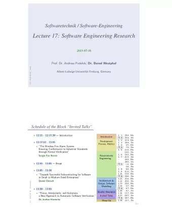 Lecture 17: Software Engineering Research  2015-07-16 Prof. Dr. Andreas Podelski, Dr. Bernd