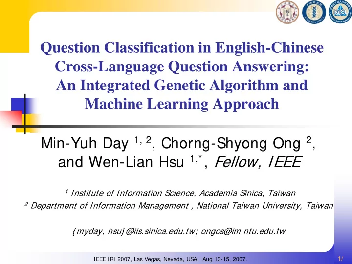 question classification in english chinese cross language