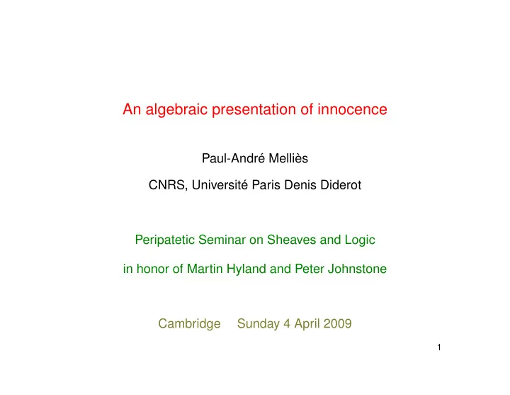 an algebraic presentation of innocence