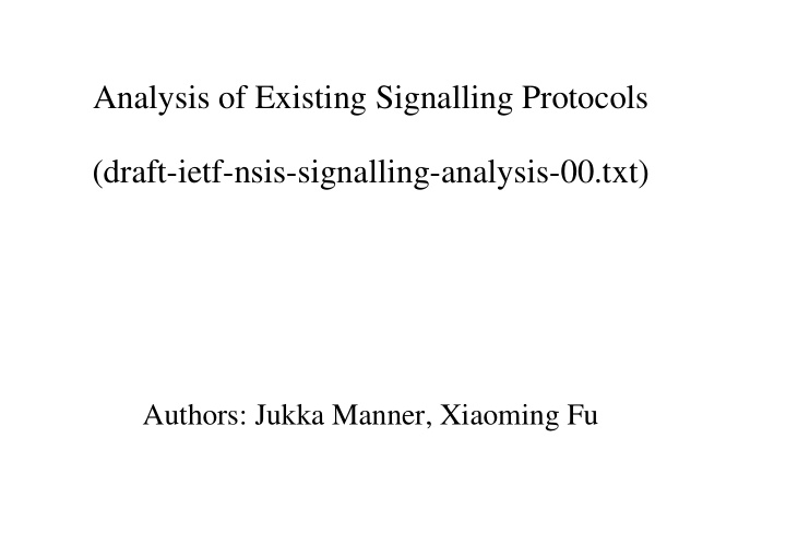 analysis of existing signalling protocols draft ietf nsis