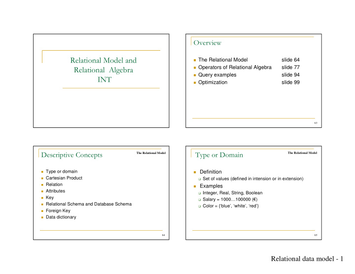 the relational model slide 64 operators of relational