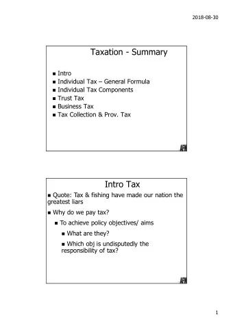 Taxation - Summary  Intro  Individual Tax  General Formula  Individual Tax Components
