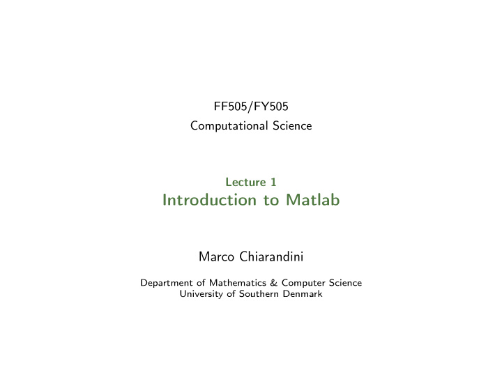 introduction to matlab