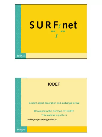 IODEF  Incident object description and exchange format  Developed within Terenas TF-CSIRT  This