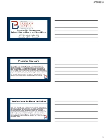 8/29/2018  Diversion, Not Discrimination:  Jails, the ADA, and People with Mental Illness  ADA