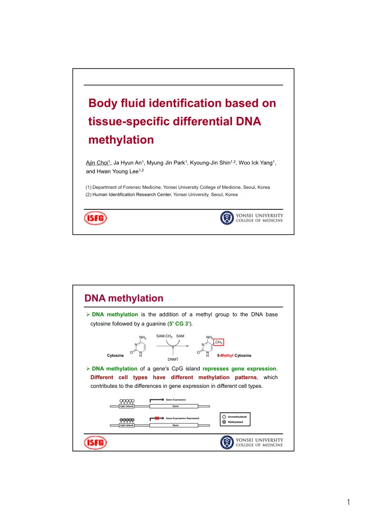 body fluid identification based on tissue specific