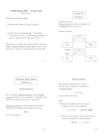 Volume III  Progress  References for further reading:  Progress properties:  Temporal logic plays a