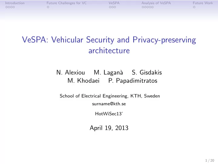 vespa vehicular security and privacy preserving