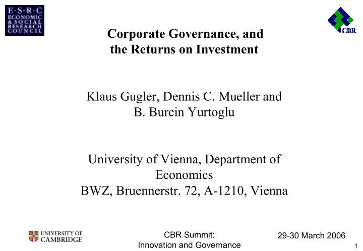 corporate governance and the returns on investment klaus
