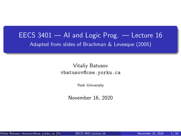 eecs 3401 ai and logic prog lecture 16