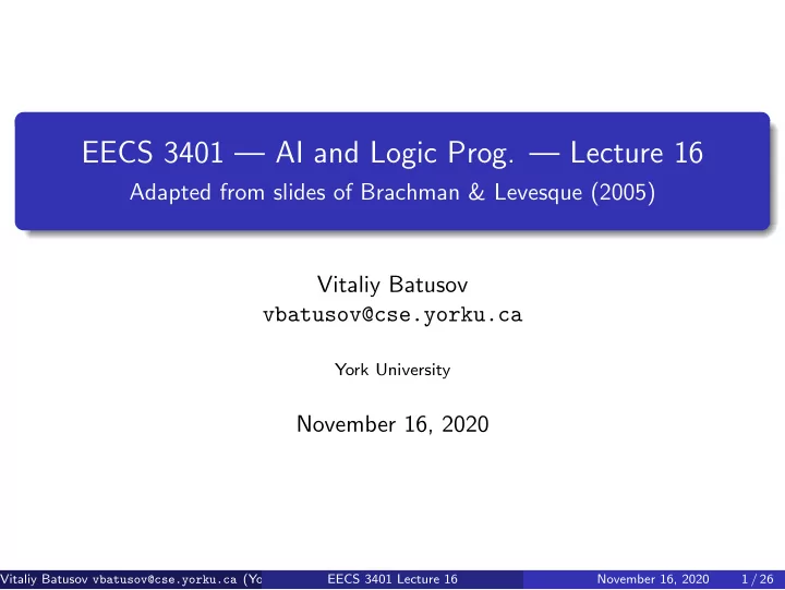 eecs 3401 ai and logic prog lecture 16