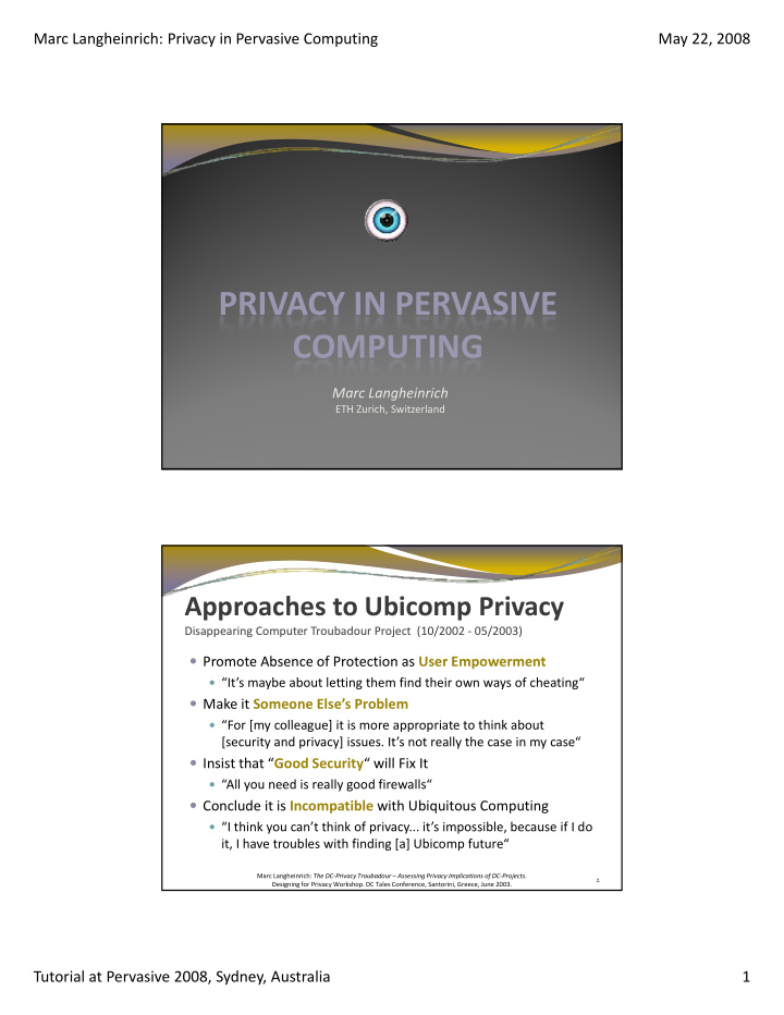 privacy in pervasive computing computing