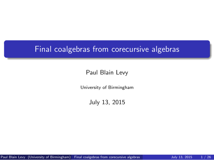 final coalgebras from corecursive algebras