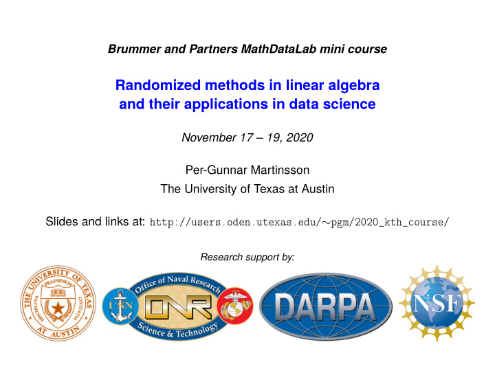 randomized methods in linear algebra and their