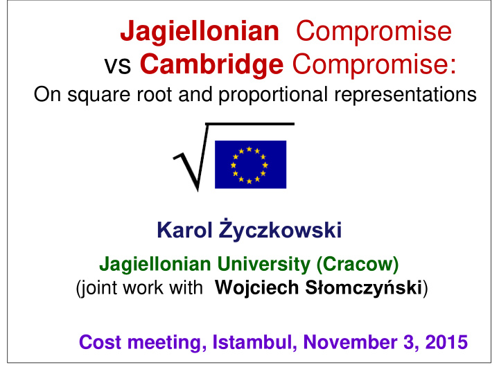 karol yczkowski jagiellonian university cracow joint work