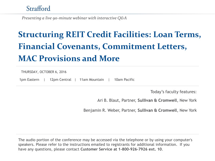 structuring reit credit facilities loan terms financial