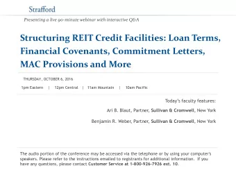 Structuring REIT Credit Facilities: Loan Terms,  Financial Covenants, Commitment Letters,  MAC