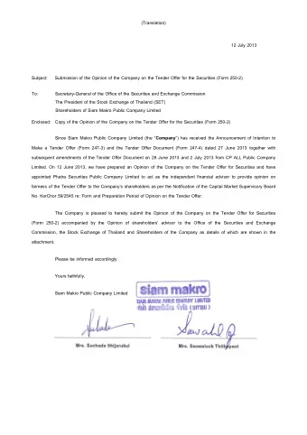 Yours faithfully,  Yours faithfully,  Siam Makro Public Company Limited  Siam Makro Public Company