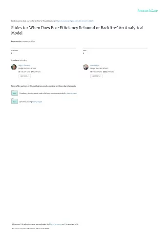 Slides for When Does Eco-Efficiency Rebound or Backfire? An Analytical  Model Presentation