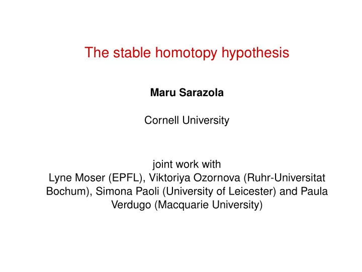 the stable homotopy hypothesis