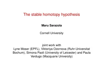 The stable homotopy hypothesis  Maru Sarazola  Cornell University  joint work with  Lyne Moser