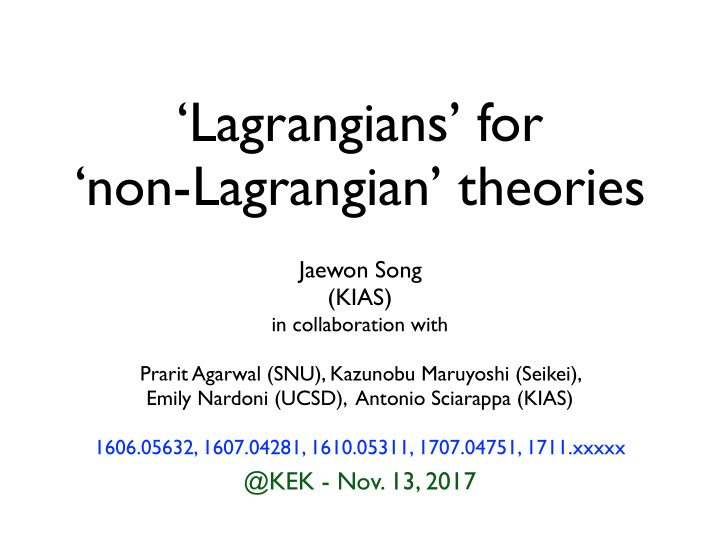 lagrangians for non lagrangian theories