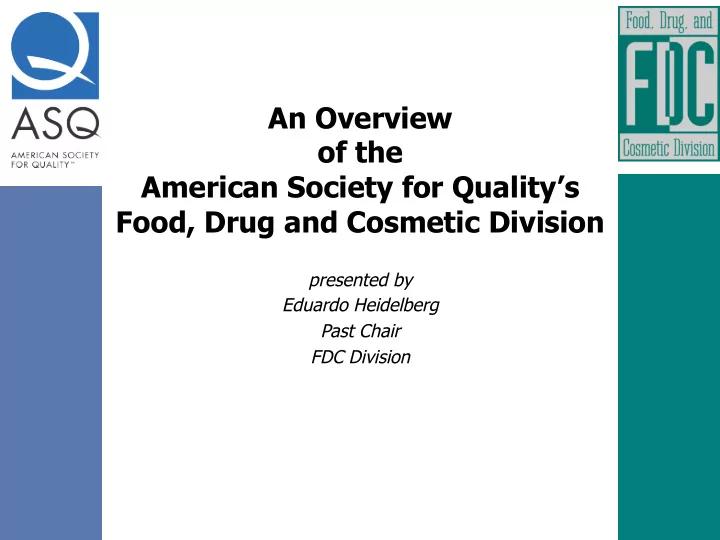 an overview of the american society for quality s food