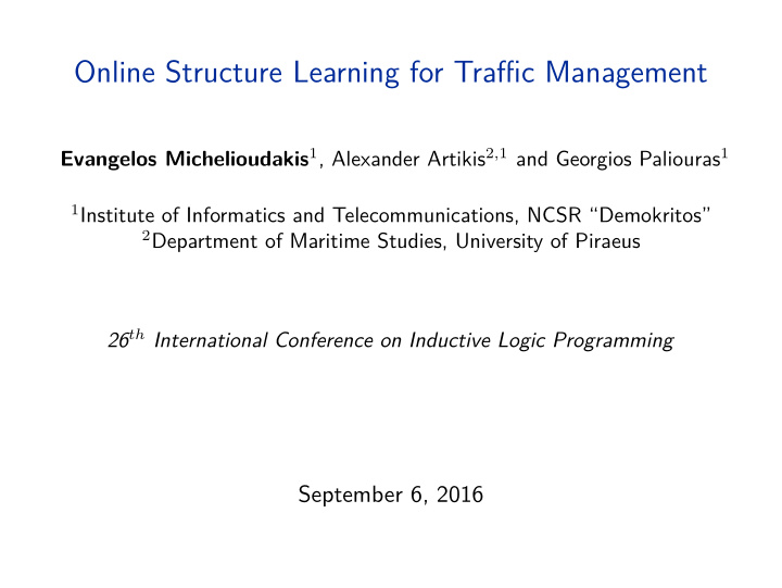online structure learning for traffic management