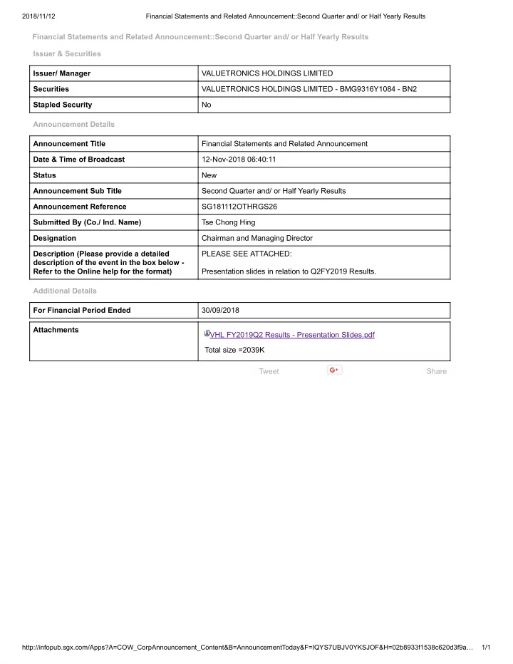 financial statements and related announcement second