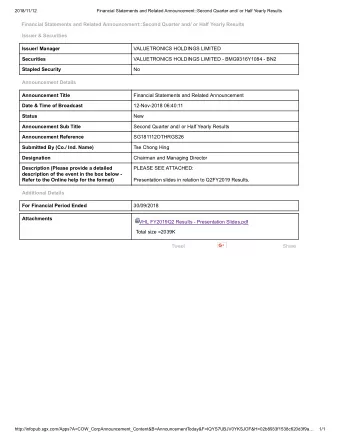 Financial Statements and Related Announcement::Second Quarter and/ or Half Yearly Results  Issuer