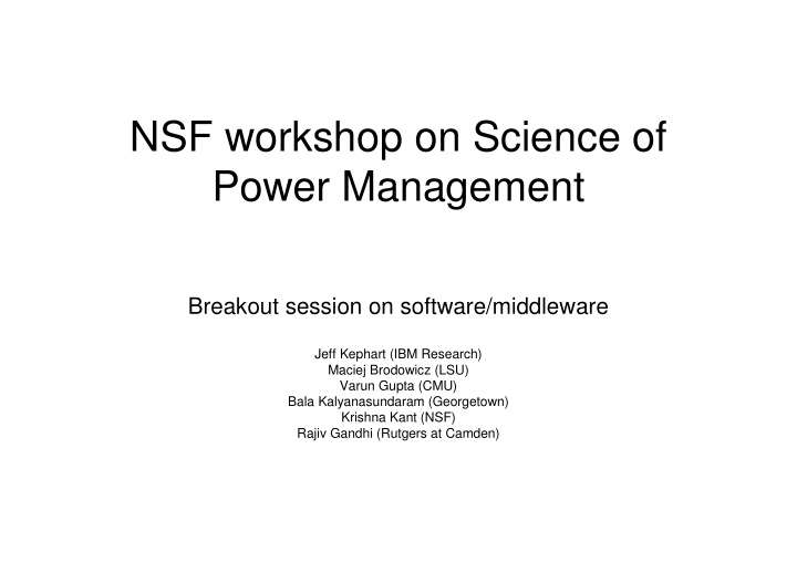 nsf workshop on science of power management