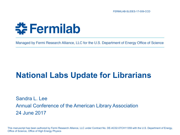national labs update for librarians