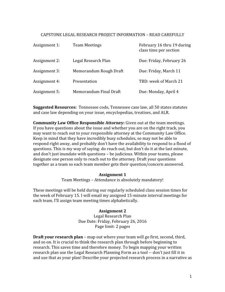 capstone legal research project information read carefully