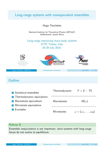 Long-range systems with nonequivalent ensembles  Hugo Touchette  National Institute for Theoretical