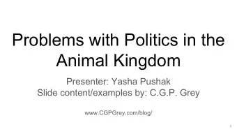 Problems with Politics in the  Animal Kingdom  Presenter: Yasha Pushak  Slide content/examples by: