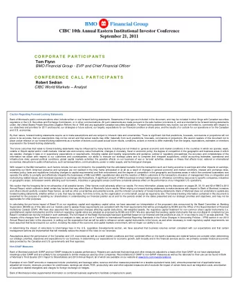 CIBC 10th Annual Eastern Institutional Investor Conference  September 21, 2011  C O R P O R A T E