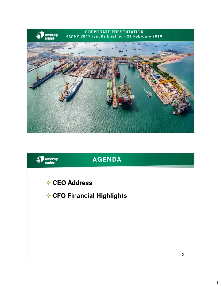 agenda ceo address cfo financial highlights