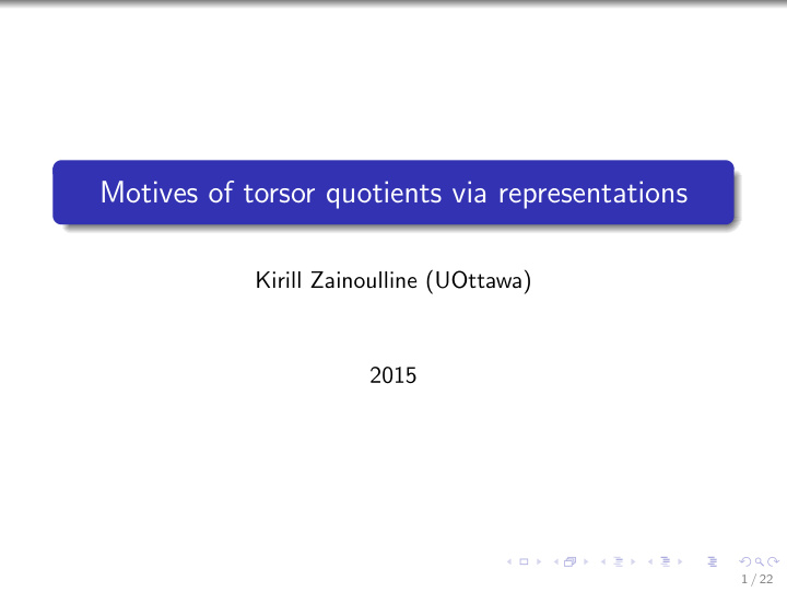 motives of torsor quotients via representations