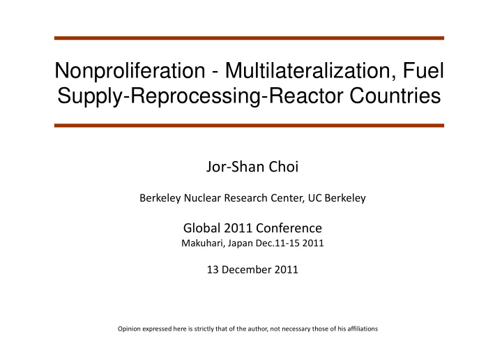 nonproliferation multilateralization fuel supply