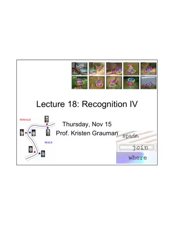 Lecture 18: Recognition IV  Thursday, Nov 15  Prof. Kristen Grauman  Outline   Discriminative