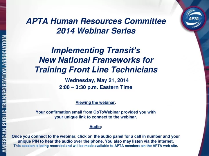 apta human resources committee 2014 webinar series