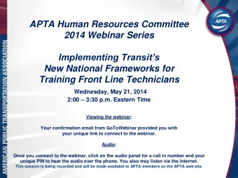 APTA Human Resources Committee  2014 Webinar Series  Implementing Transits  New National