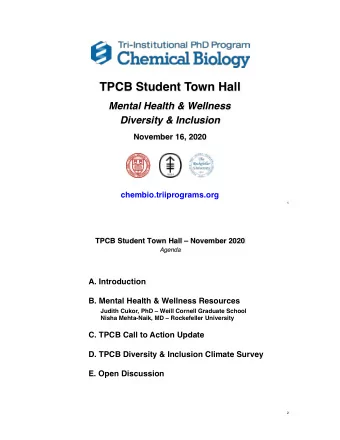 TPCB Student Town Hall  Mental Health &amp; Wellness  Diversity &amp; Inclusion  November 16, 2020