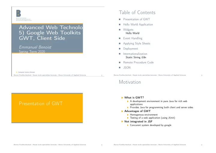 table of contents