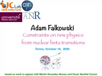 Adam Falkowski Constraints on new physics   from nuclear beta transitions  Torino, October 16,
