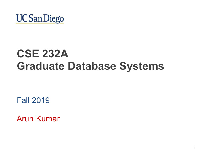 cse 232a graduate database systems