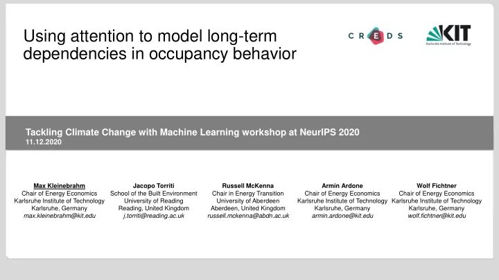 dependencies in occupancy behavior